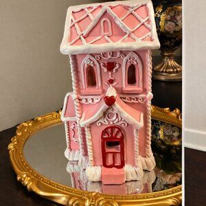 Pink Valentine Gingerbread House Decor Heart Cottage Love Display Tabletop NWT